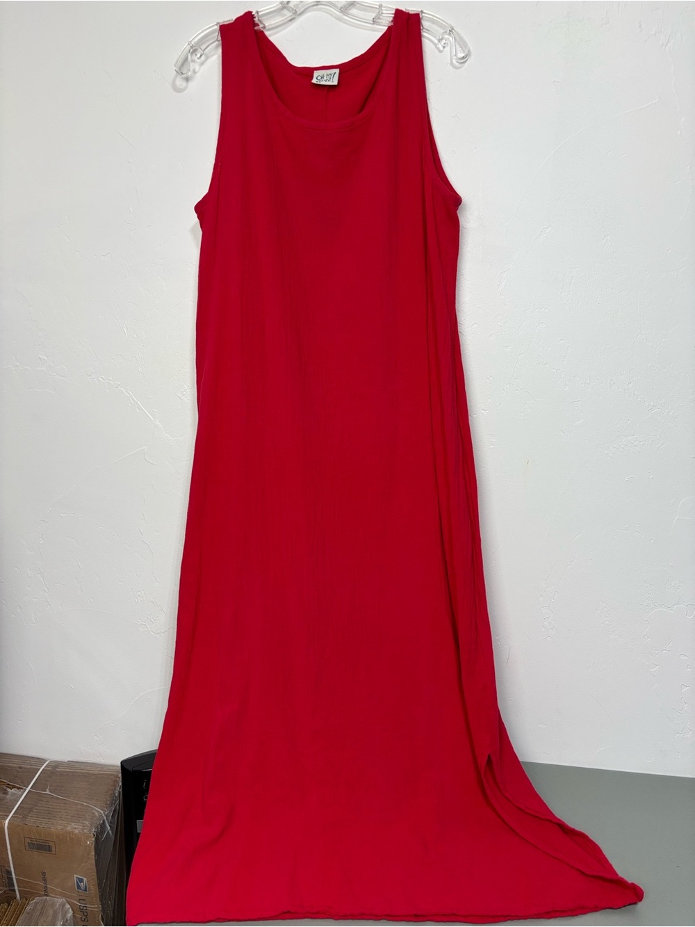 Oh My Gauze! Women's 2 L/XL Red Cotton Scoop Neck Sleeveless Long Maxi Dress